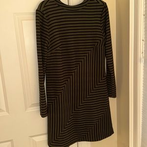 Anthropologie Green and black striped formfitting cocktail dress